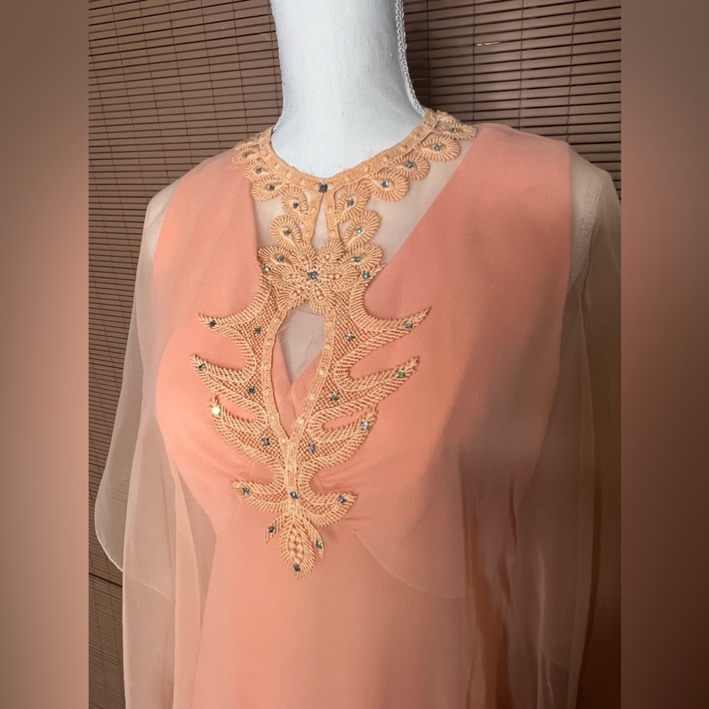 Miss Rubette Vintage Cape dress Formal peach orange - Picture 8 of 15